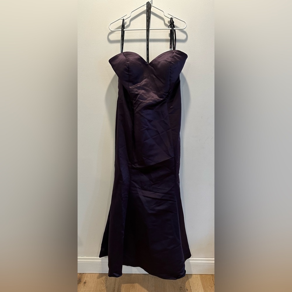 Bill Levkoff Charlotte Euro Satin Sweetheart Trumpet Mermaid Dress Euro Plum - Picture 3 of 8